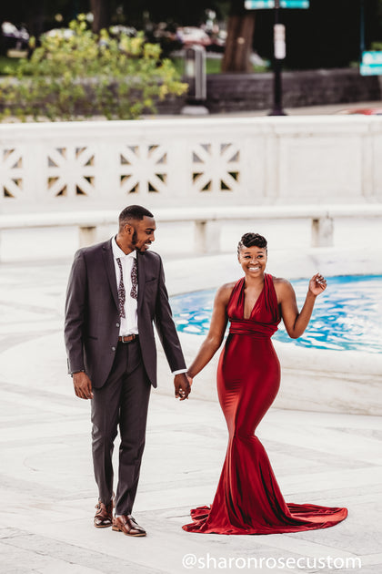 Red engagement store dress