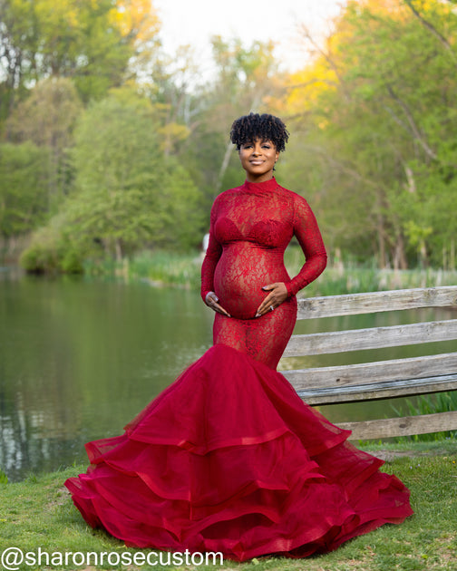 Red Lace Maternity Gown for Photo Shoot and Baby Showers - Rose Maternity  Dress