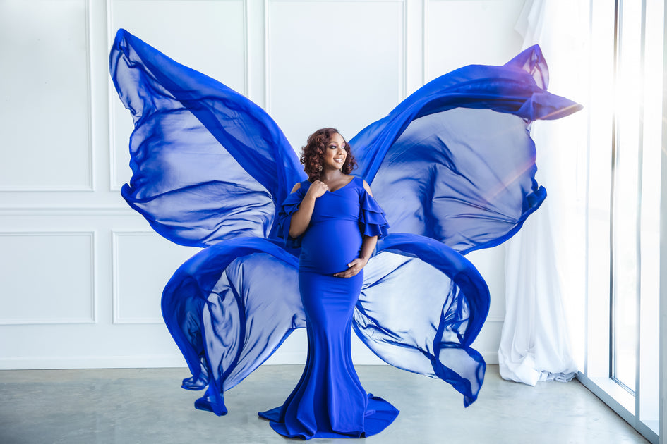 Blue maternity photoshoot online dress