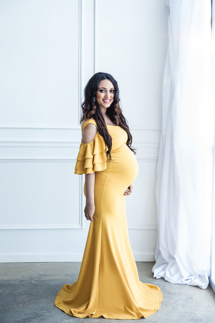 Yellow maternity dress sales for baby shower