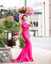 Oscar Fuchsia Satin Engagement Gown Perfect for Photo Shoots