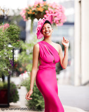 Oscar Fuchsia Satin Engagement Gown Perfect for Photo Shoots