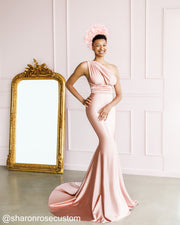 Oscar Blush Pink Satin Engagement Gown for Photo Shoots