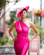 Oscar Fuchsia Satin Engagement Gown Perfect for Photo Shoots