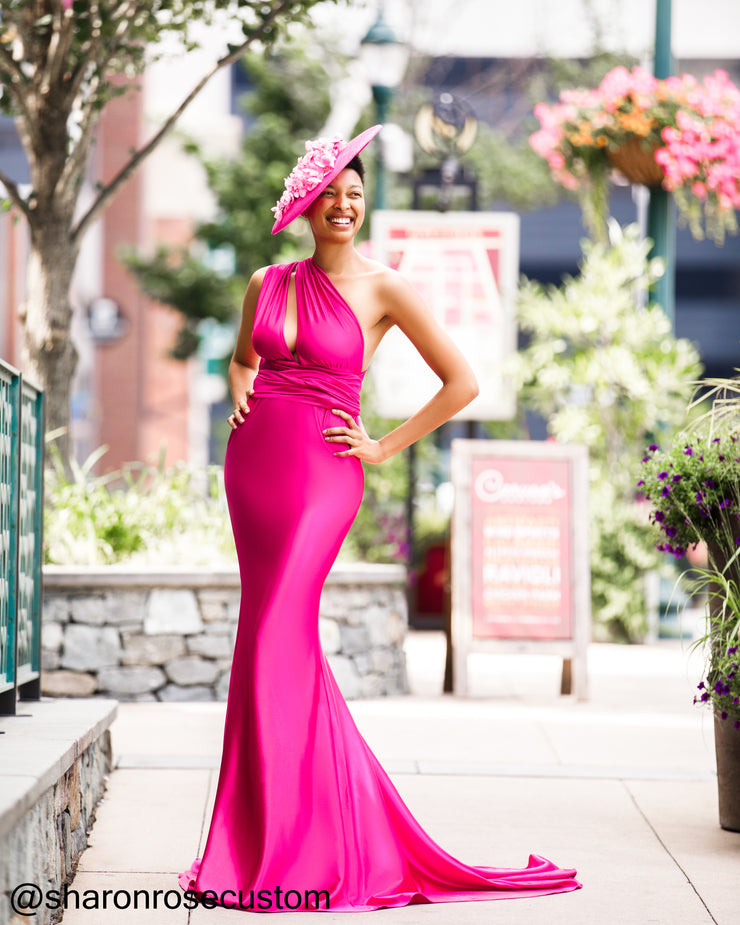 Oscar Fuchsia Satin Engagement Gown Perfect for Photo Shoots 1XL Oscar Fuchsia Satin Engagement Gown Perfect for Photo Shoots 1XL