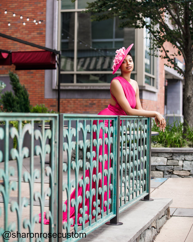 Oscar Fuchsia Satin Engagement Gown Perfect for Photo Shoots