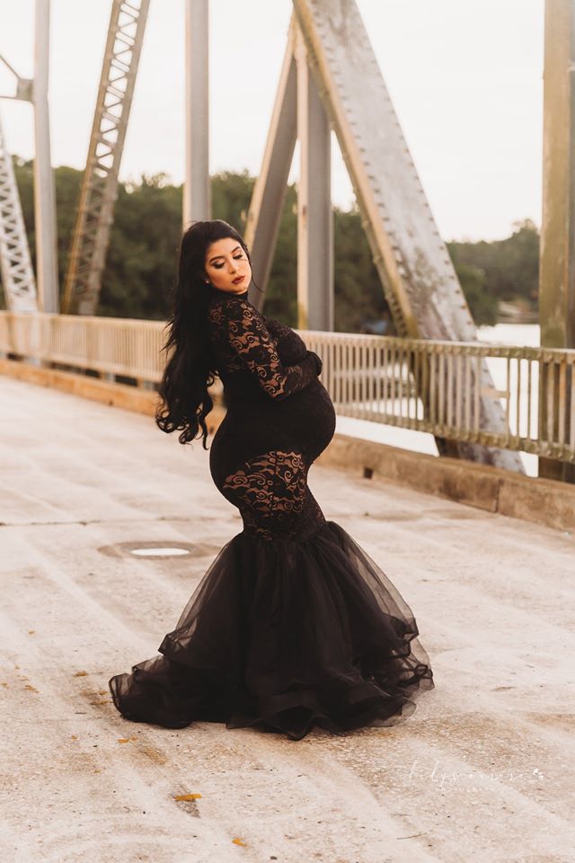Black Lace Maternity Gown For Photo Shoot- Rose Gown XL