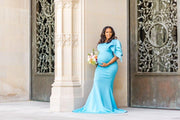 Turquoise Blue Maternity Gown for Photo Shoot and Baby Showers - Tulip Maternity Dress