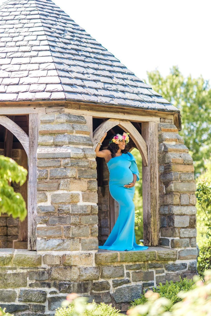 Turquoise Blue Maternity Gown for Photo Shoot and Baby Showers - Tulip Maternity Dress