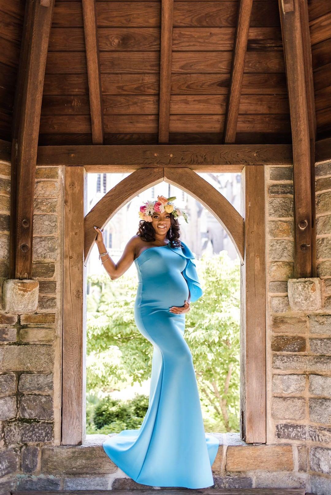 Turquoise Blue Maternity Gown for Photo Shoot and Baby Showers