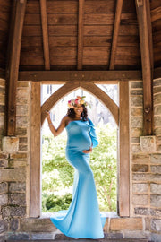 Turquoise Blue Maternity Gown for Photo Shoot and Baby Showers - Tulip Maternity Dress