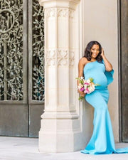 Turquoise Blue Maternity Gown for Photo Shoot and Baby Showers - Tulip Maternity Dress
