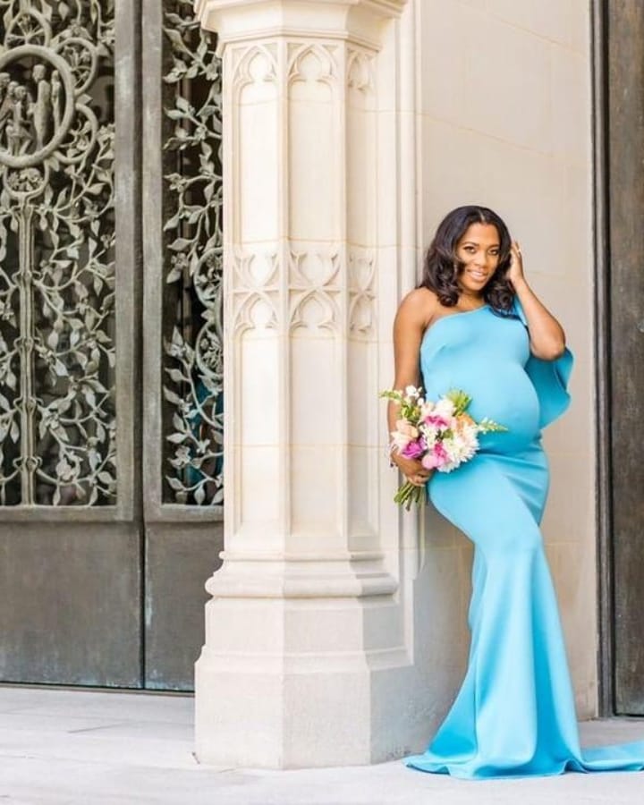 Turquoise Blue Maternity Gown for Photo Shoot and Baby Showers - Tulip Maternity Dress