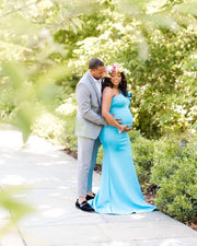 Turquoise Blue Maternity Gown for Photo Shoot and Baby Showers - Tulip Maternity Dress