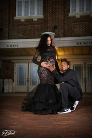 Black Lace Maternity Gown for Photo Shoot and Baby Showers - Rose Maternity Dress