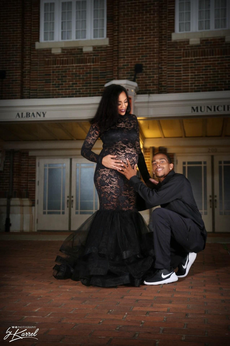 Black Lace Maternity Gown for Photo Shoot and Baby Showers - Rose Maternity Dress