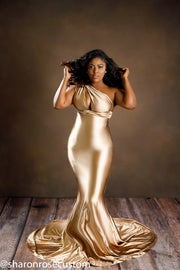 Oscar Bronze Satin Engagement Gown Perfect for Photo Shoots