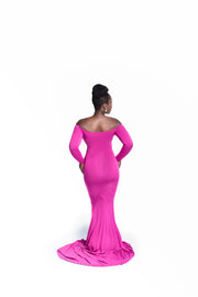 Raspberry Pink Long Sleeve Maternity Gown - Maternity Gown for Photo Shoot and Baby Showers