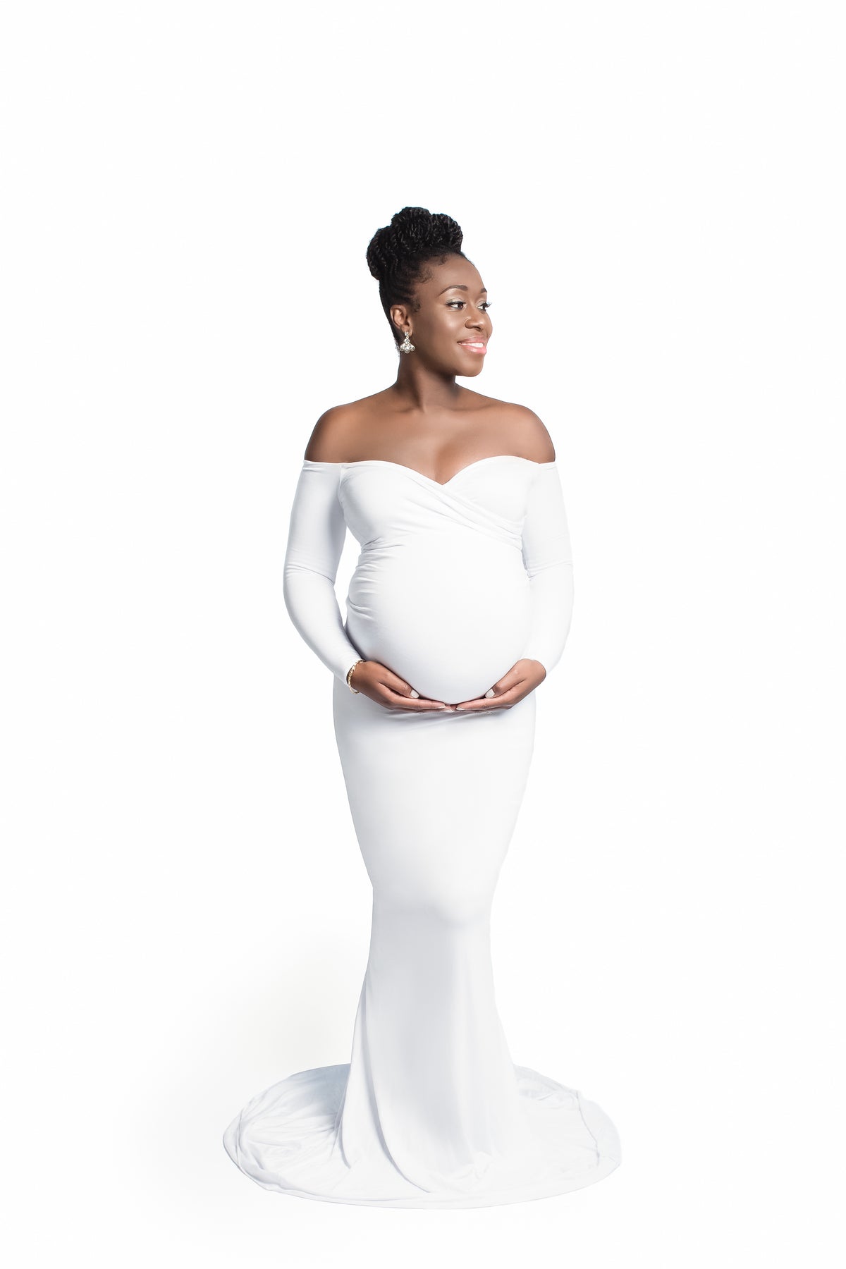 Pure White Long Sleeve Maternity Gown for Photo Shoot and Baby Showers - Jersey Maternity Dress M Pure White Long Sleeve Maternity Gown for Photo Shoot and Baby Showers - Jersey Maternity Dress M