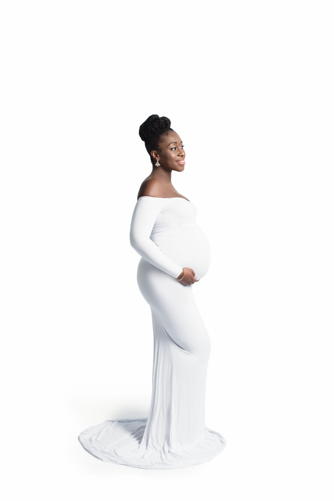 fitted lace wedding dress OYOANGLE Women's Maternity Textured Bow Belted Dress Ribbed Knit Long Sleeve  Bodycon Pregnancy Midi Dresses White Small at Amazon Women's Clothing store main image 1