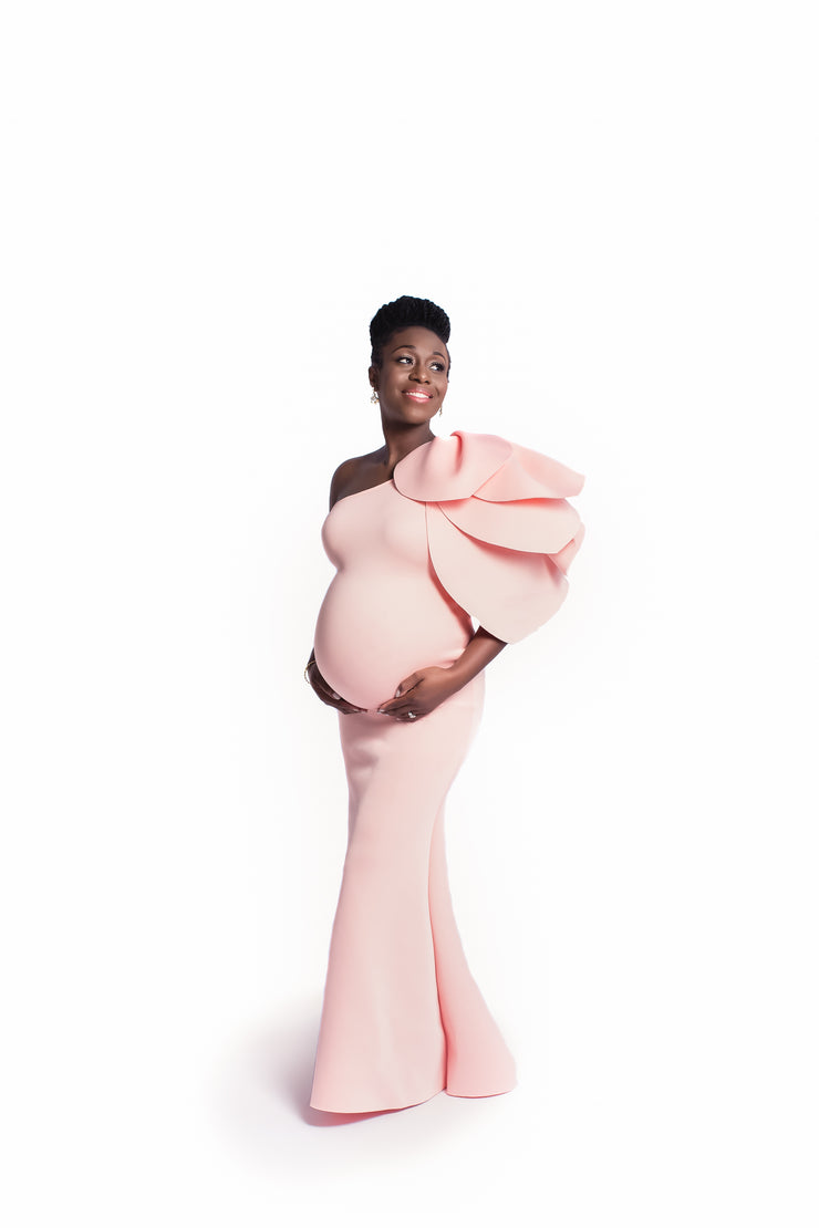Blush Pink Maternity Gown for Photo Shoot and Baby Showers - Tulip Maternity Dress