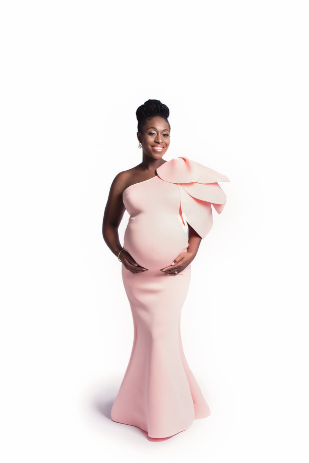 Blush Pink Maternity Gown for Photo Shoot and Baby Showers - Tulip Maternity Dress