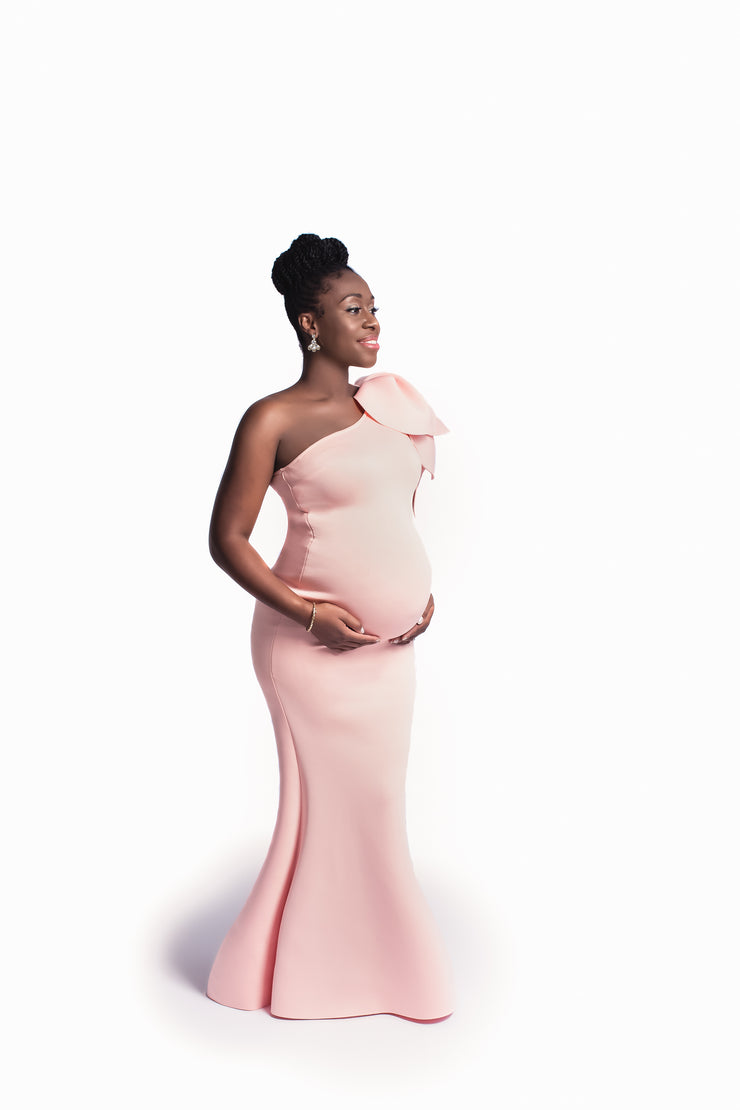 Blush Pink Maternity Gown for Photo Shoot and Baby Showers - Tulip Maternity Dress