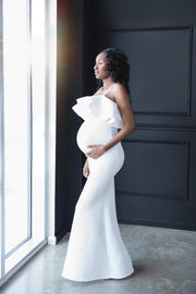 Pure White Orchid Maternity Gown for Photo Shoots White Maternity Dress