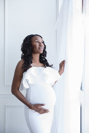 Pure White Orchid Maternity Gown for Photo Shoots White Maternity Dress