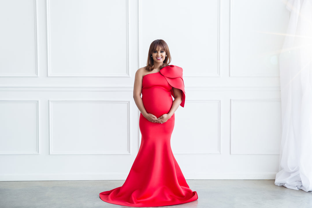green emerald velvet dress Red Maternity Gown for Photo Shoot and Baby Showers