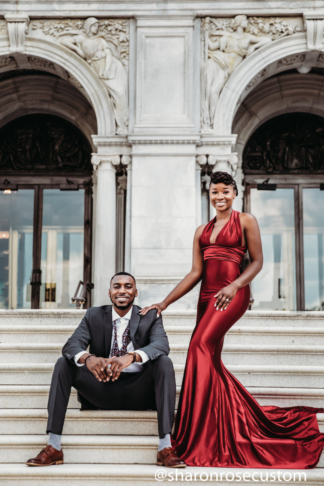 Oscar Red Satin Engagement Gown Perfect for Photo Shoots S