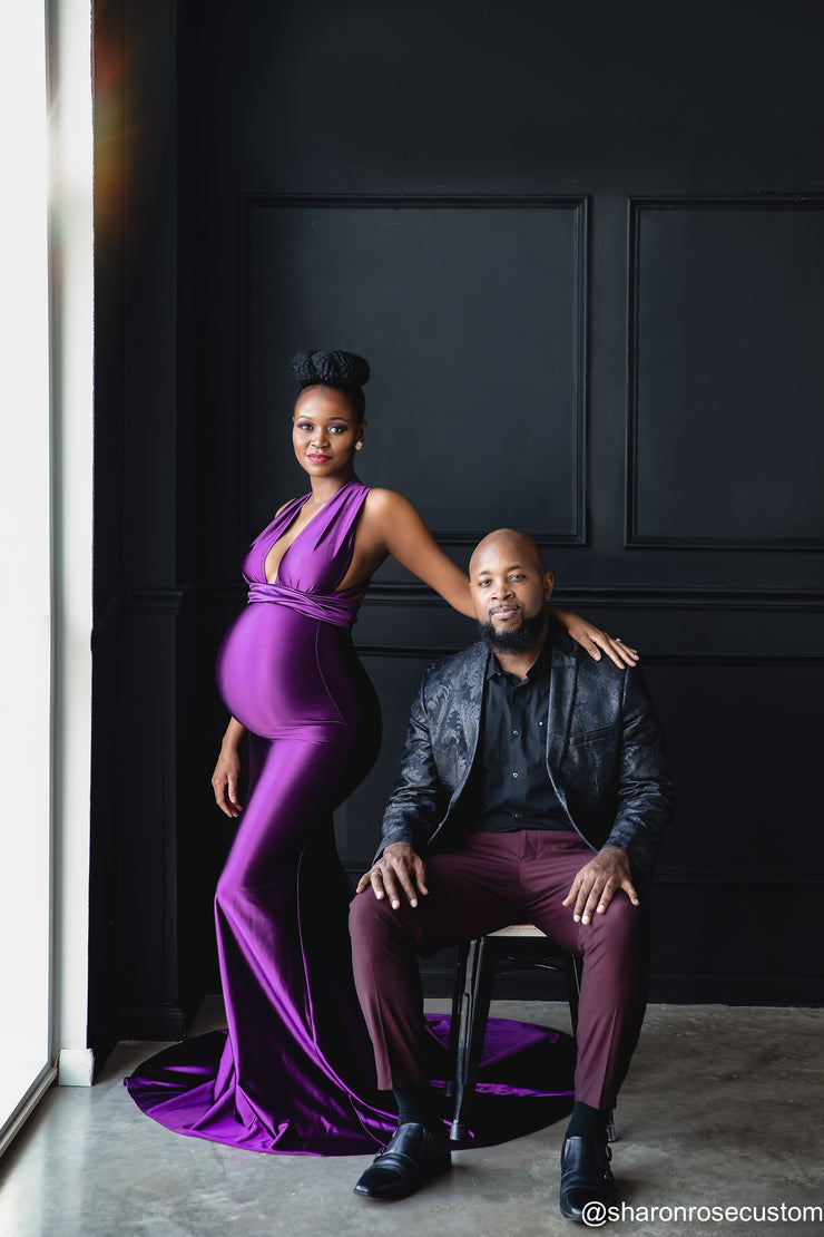 Oscar Purple Satin Maternity Gown for Photo Shoot and Baby Showers sharon rose custom Oscar Purple Satin Maternity Gown for Photo Shoot and Baby Showers sharon rose custom