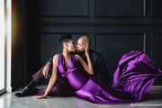 Oscar Purple Satin Maternity Gown for Photo Shoot and Baby Showers