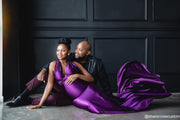 Oscar Purple Satin Maternity Gown for Photo Shoot and Baby Showers