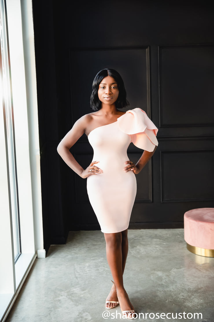 Blush Pink Short Gown Perfect for Photo shoots and Special Occasions - Tulip Engagement Dress L Blush Pink Short Gown Perfect for Photo shoots and Special Occasions - Tulip Engagement Dress L