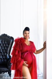 The Burgundy Honesty Ruffled One Sleeve Robe Perfect for Photo Shoots and Baby Showers