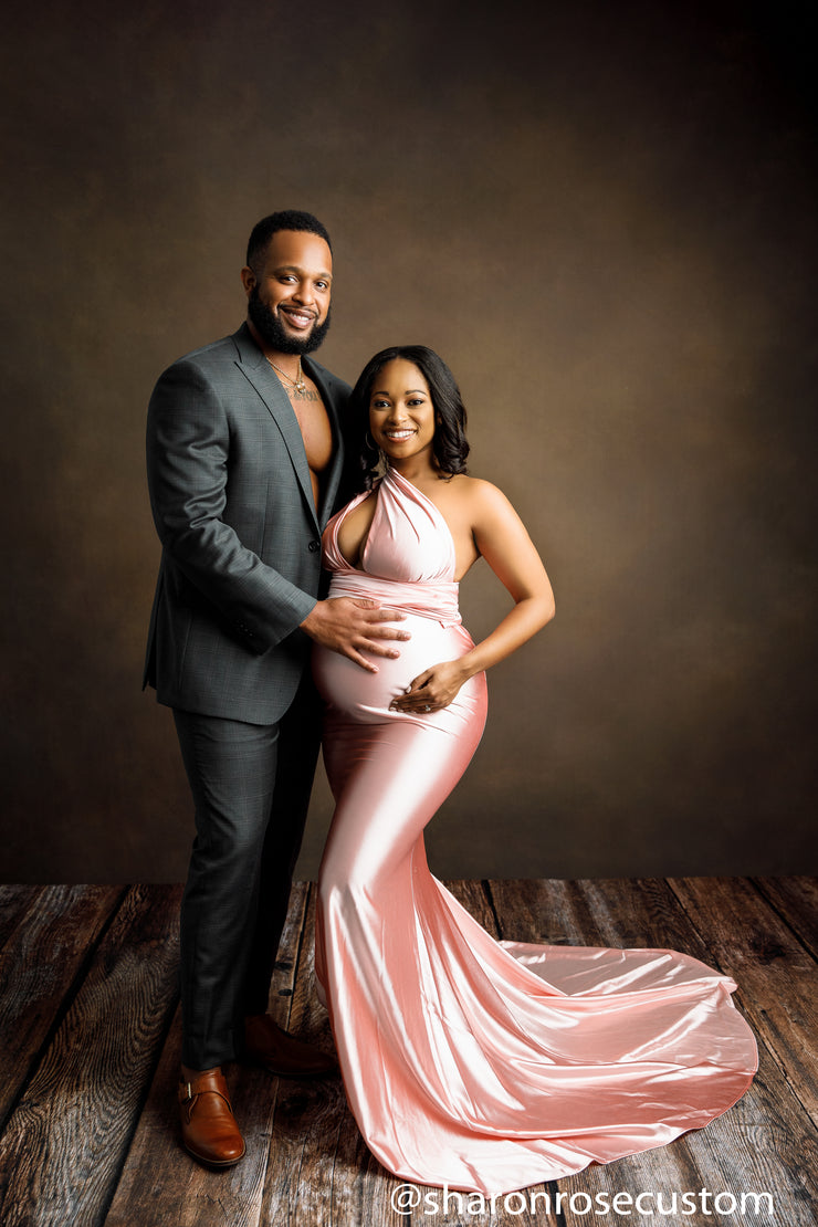 Oscar Blush Pink Satin Maternity Gown for Photo Shoot and Baby Showers