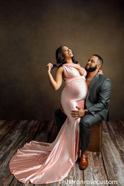 Oscar Blush Pink Satin Maternity Gown for Photo Shoot and Baby Showers
