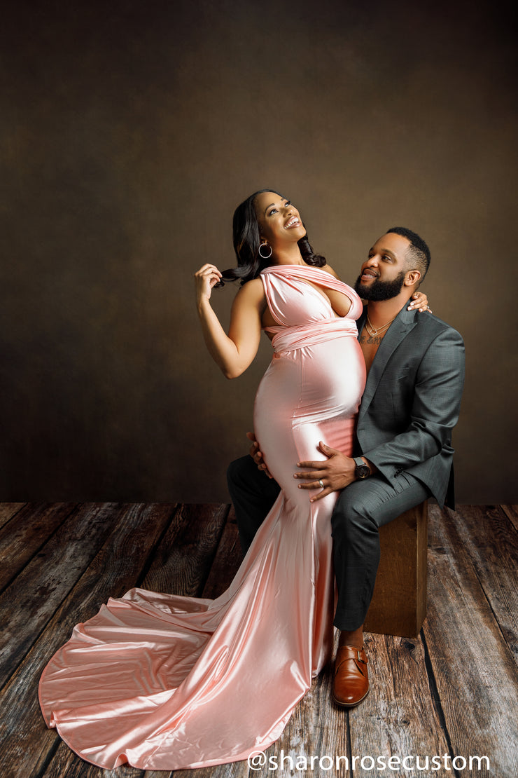 Oscar Blush Pink Satin Maternity Gown for Photo Shoot and Baby Showers – sharon rose custom Oscar Blush Pink Satin Maternity Gown for Photo Shoot and Baby Showers – sharon rose custom