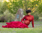 Red Lace Maternity Gown for Photo Shoot and Baby Showers - Rose Maternity Dress