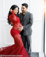 Red Lace Maternity Gown for Photo Shoot and Baby Showers - Rose Maternity Dress