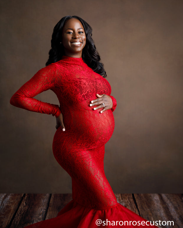 Red Lace Maternity Gown for Photo Shoot and Baby Showers - Rose Maternity Dress