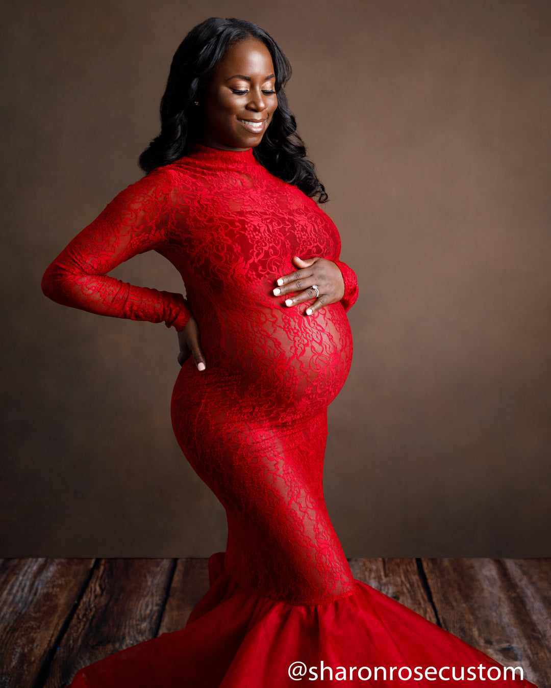 chinese dress ladies Black Lace Maternity Gown for Photo Shoot- Rose Gown XL