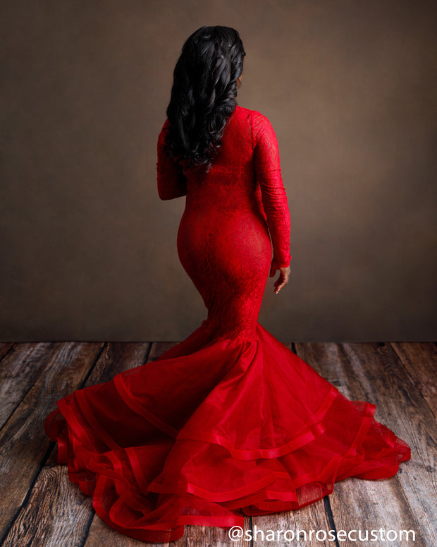 Red Lace Maternity Gown for Photo Shoot and Baby Showers - Rose Maternity Dress