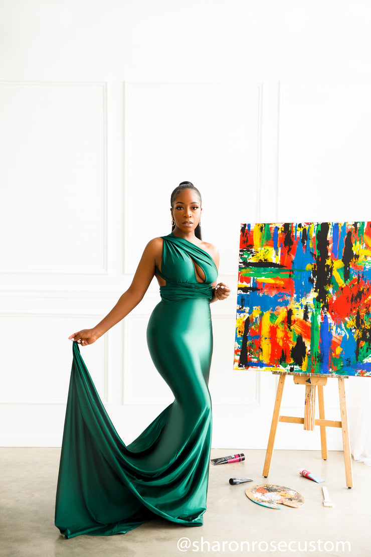 Oscar Emerald Green Satin Engagement Gown Perfect for Photo Shoots sharon rose custom Oscar Emerald Green Satin Engagement Gown Perfect for Photo Shoots sharon rose custom