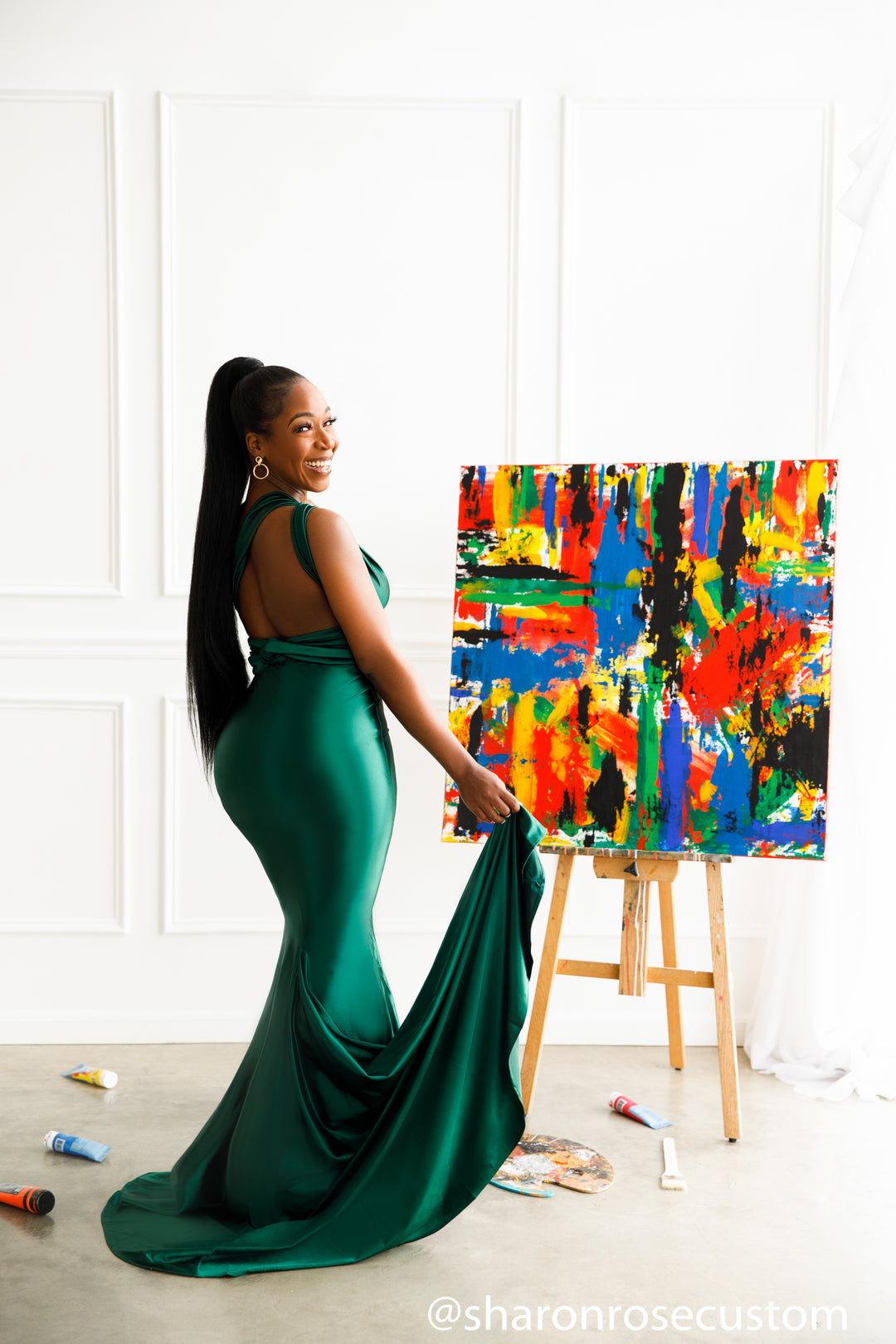 Oscar Emerald Green Satin Engagement Gown Perfect for Photo Shoots sharon rose custom Oscar Emerald Green Satin Engagement Gown Perfect for Photo Shoots sharon rose custom