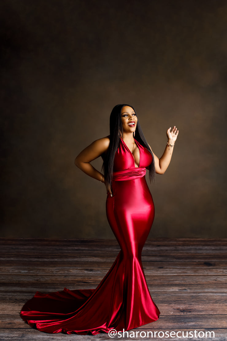 Oscar Wine Red Satin Engagement Gown Perfect for Photo Shoots M Oscar Wine Red Satin Engagement Gown Perfect for Photo Shoots M