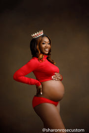 The Red Long Sleeve Petal crop top set perfect for maternity photo shoots