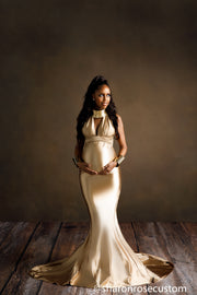 Oscar Bronze Satin Maternity Gown for Photo Shoot and Baby Showers