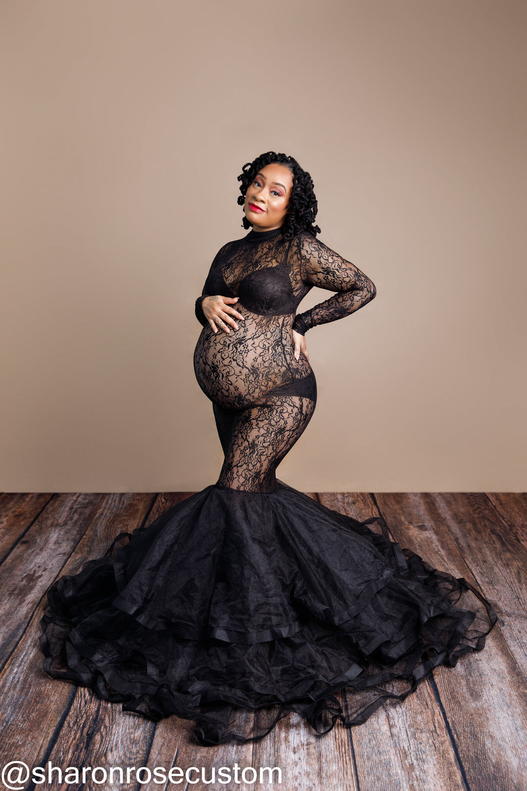 Black Lace Maternity Gown For Photo Shoot- Rose Gown XL